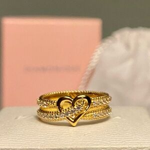 🌹🍃New 14k Yellow-Gold Plated Diamonique “Sparkling Crossover Heart” CZ Ring🍃🌹